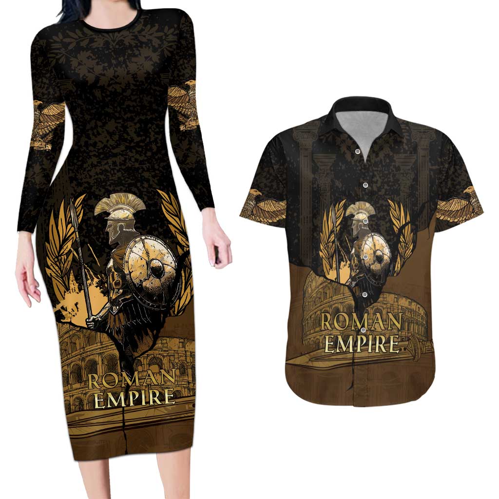 Roman Empire Couples Matching Long Sleeve Bodycon Dress and Hawaiian Shirt Centurion Colosseum - Wonder Print Shop