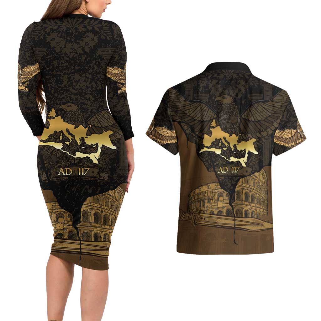 Roman Empire Couples Matching Long Sleeve Bodycon Dress and Hawaiian Shirt Centurion Colosseum - Wonder Print Shop