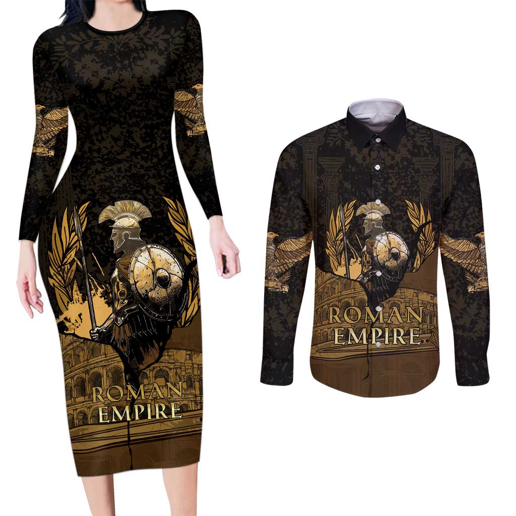 Roman Empire Couples Matching Long Sleeve Bodycon Dress and Long Sleeve Button Shirt Centurion Colosseum - Wonder Print Shop