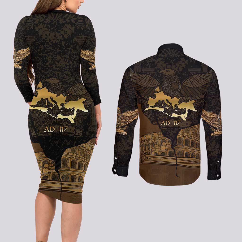 Roman Empire Couples Matching Long Sleeve Bodycon Dress and Long Sleeve Button Shirt Centurion Colosseum - Wonder Print Shop