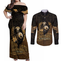 Roman Empire Couples Matching Off Shoulder Maxi Dress and Long Sleeve Button Shirt Centurion Colosseum - Wonder Print Shop