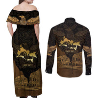 Roman Empire Couples Matching Off Shoulder Maxi Dress and Long Sleeve Button Shirt Centurion Colosseum - Wonder Print Shop