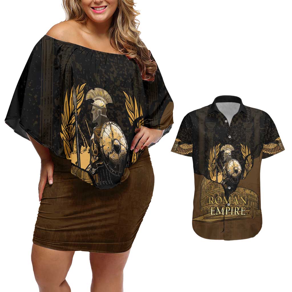 Roman Empire Couples Matching Off Shoulder Short Dress and Hawaiian Shirt Centurion Colosseum - Wonder Print Shop