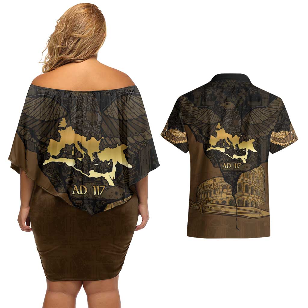 Roman Empire Couples Matching Off Shoulder Short Dress and Hawaiian Shirt Centurion Colosseum - Wonder Print Shop