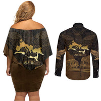 Roman Empire Couples Matching Off Shoulder Short Dress and Long Sleeve Button Shirt Centurion Colosseum - Wonder Print Shop