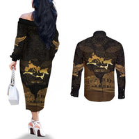 Roman Empire Couples Matching Off The Shoulder Long Sleeve Dress and Long Sleeve Button Shirt Centurion Colosseum - Wonder Print Shop