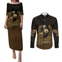Roman Empire Couples Matching Puletasi and Long Sleeve Button Shirt Centurion Colosseum - Wonder Print Shop