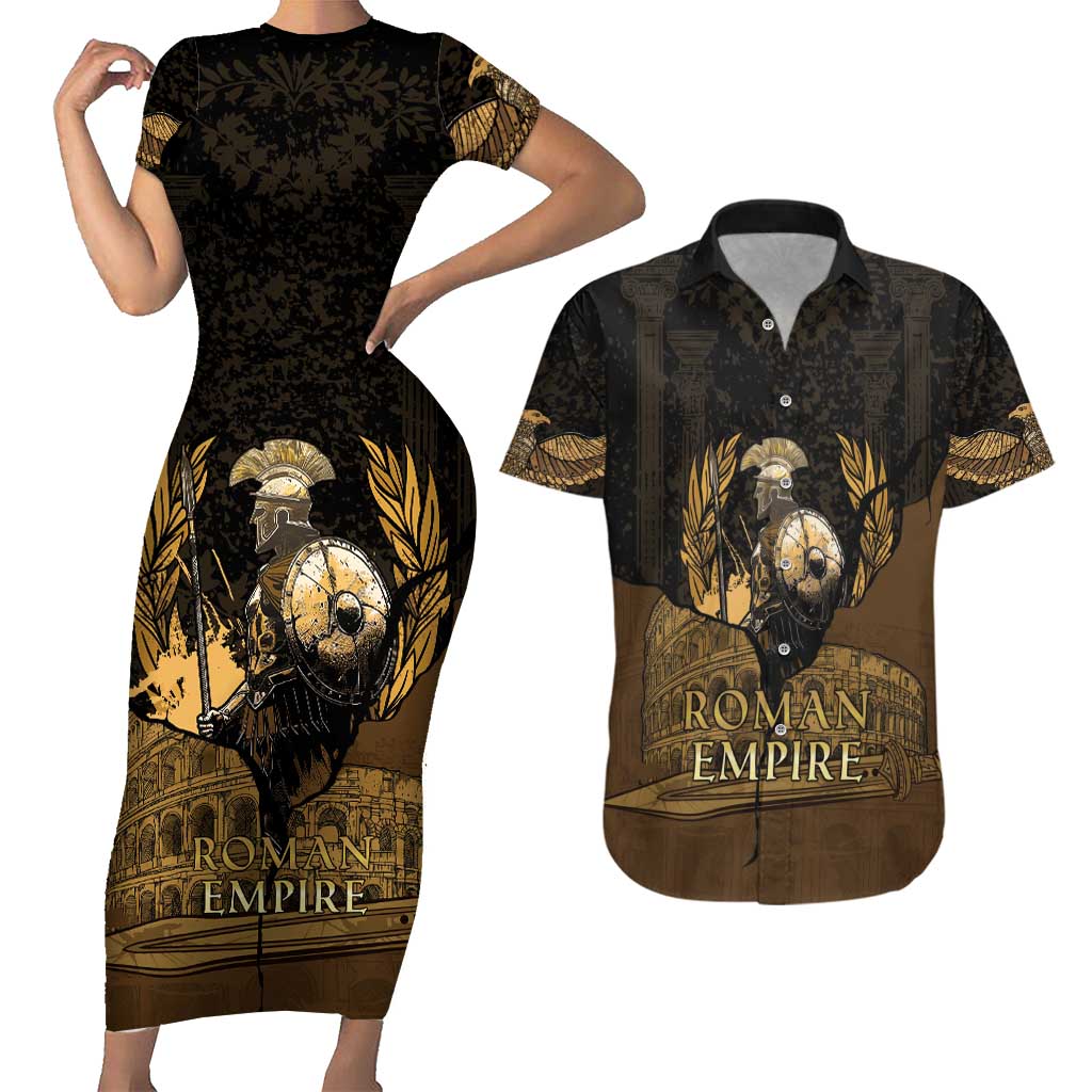 Roman Empire Couples Matching Short Sleeve Bodycon Dress and Hawaiian Shirt Centurion Colosseum - Wonder Print Shop