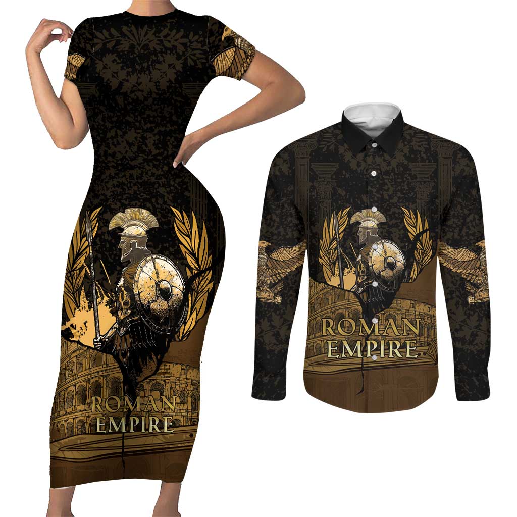 Roman Empire Couples Matching Short Sleeve Bodycon Dress and Long Sleeve Button Shirt Centurion Colosseum - Wonder Print Shop