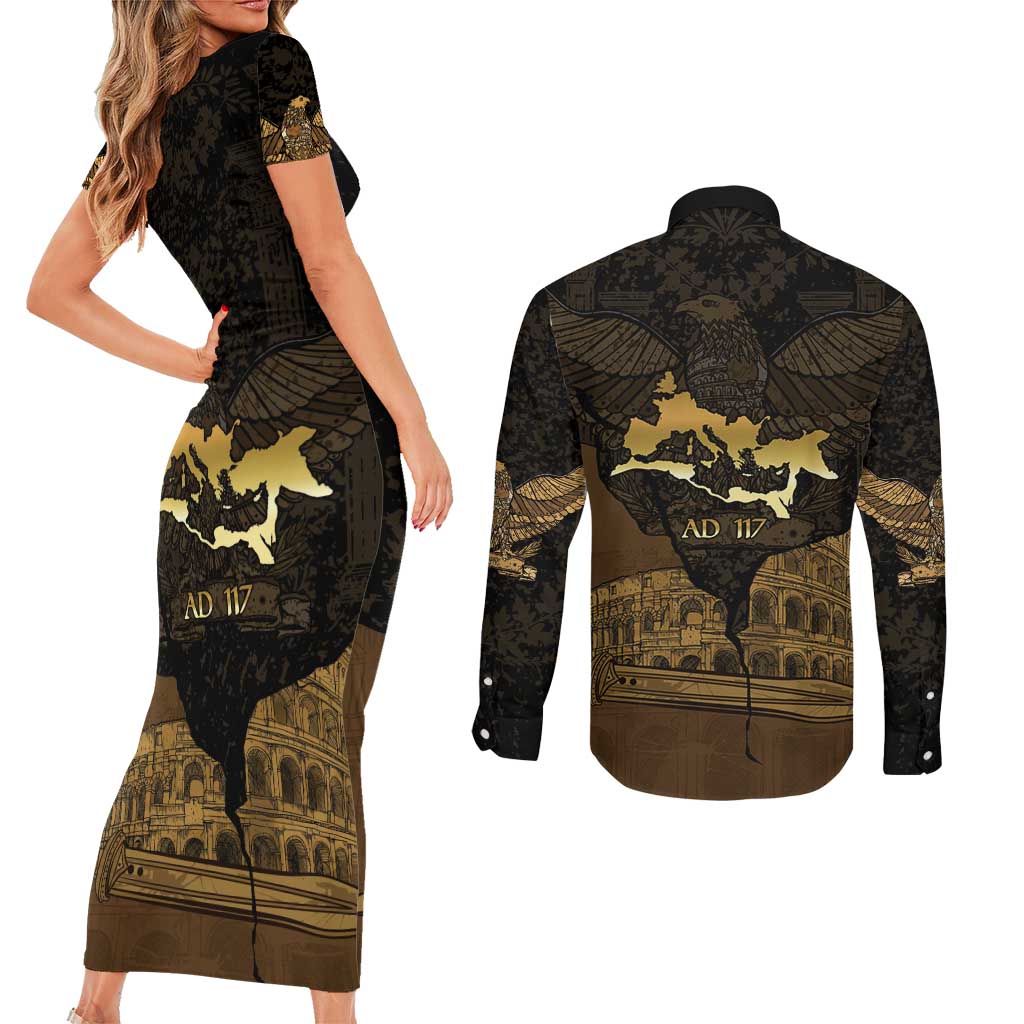 Roman Empire Couples Matching Short Sleeve Bodycon Dress and Long Sleeve Button Shirt Centurion Colosseum - Wonder Print Shop