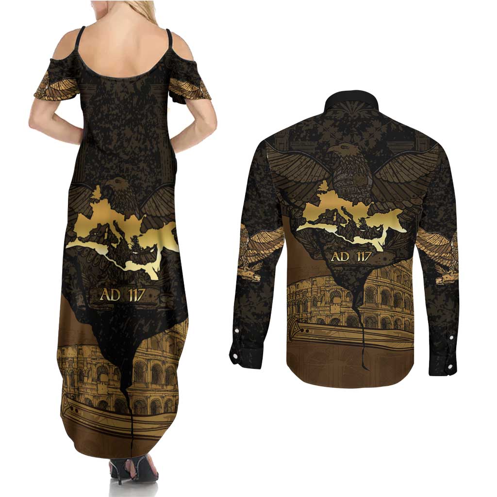 Roman Empire Couples Matching Summer Maxi Dress and Long Sleeve Button Shirt Centurion Colosseum - Wonder Print Shop