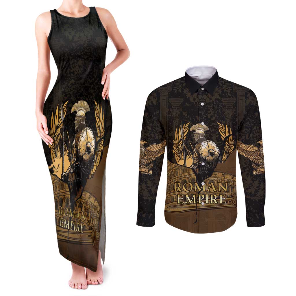 Roman Empire Couples Matching Tank Maxi Dress and Long Sleeve Button Shirt Centurion Colosseum - Wonder Print Shop