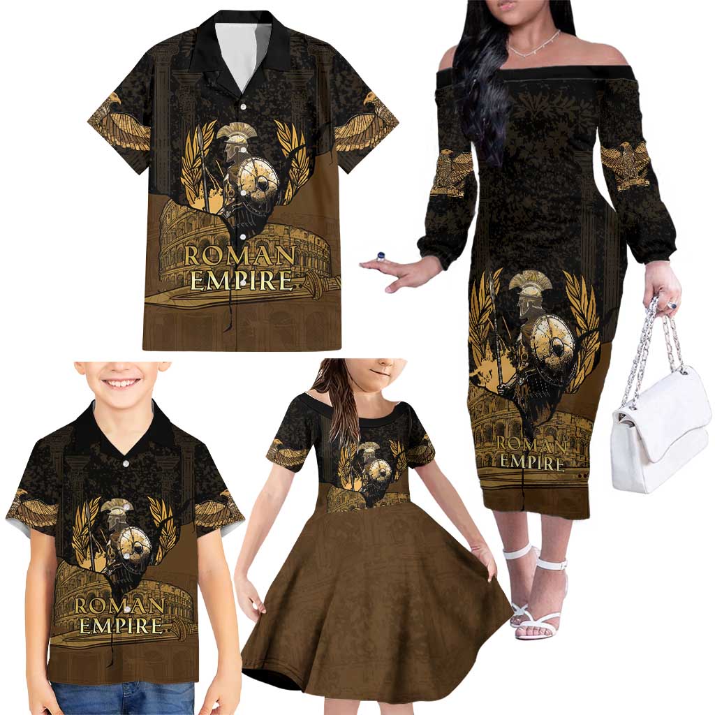 Roman Empire Family Matching Off The Shoulder Long Sleeve Dress and Hawaiian Shirt Centurion Colosseum - Wonder Print Shop