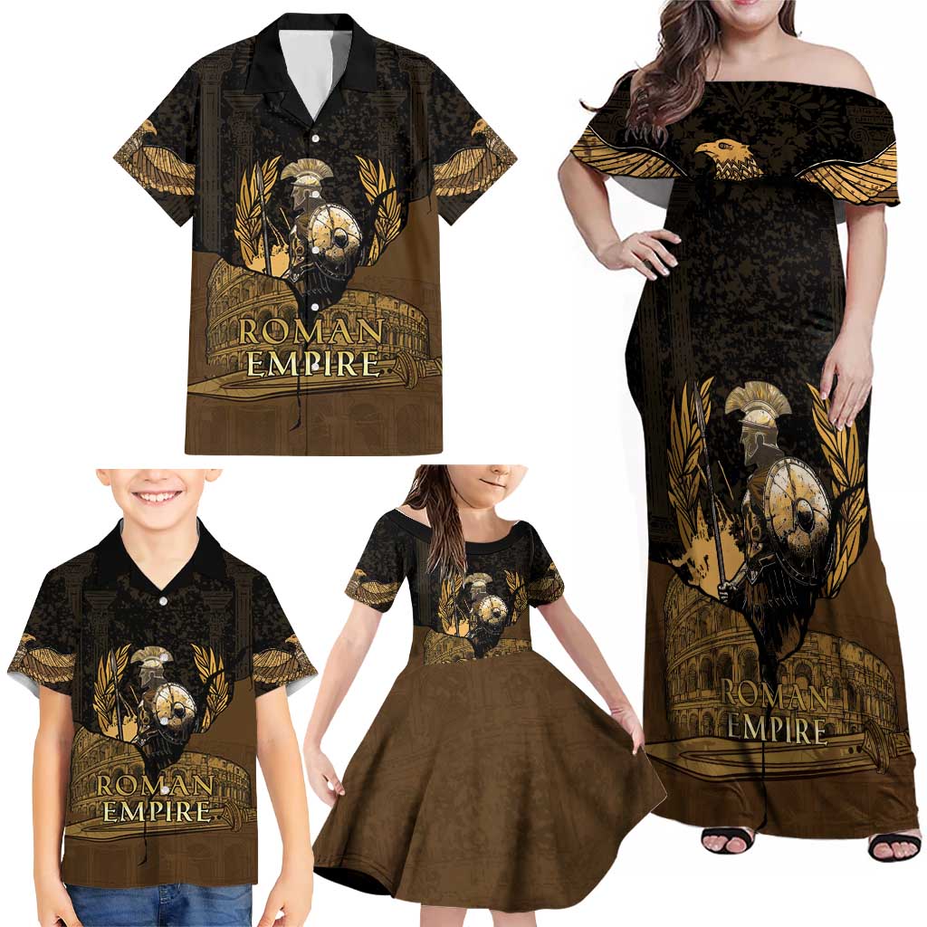 Roman Empire Family Matching Off Shoulder Maxi Dress and Hawaiian Shirt Centurion Colosseum - Wonder Print Shop