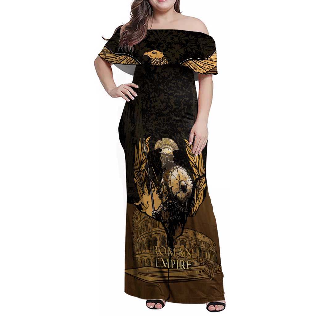 Roman Empire Family Matching Off Shoulder Maxi Dress and Hawaiian Shirt Centurion Colosseum - Wonder Print Shop