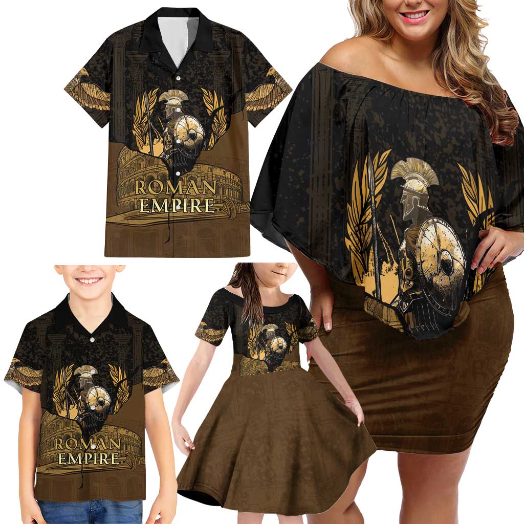 Roman Empire Family Matching Off Shoulder Short Dress and Hawaiian Shirt Centurion Colosseum - Wonder Print Shop