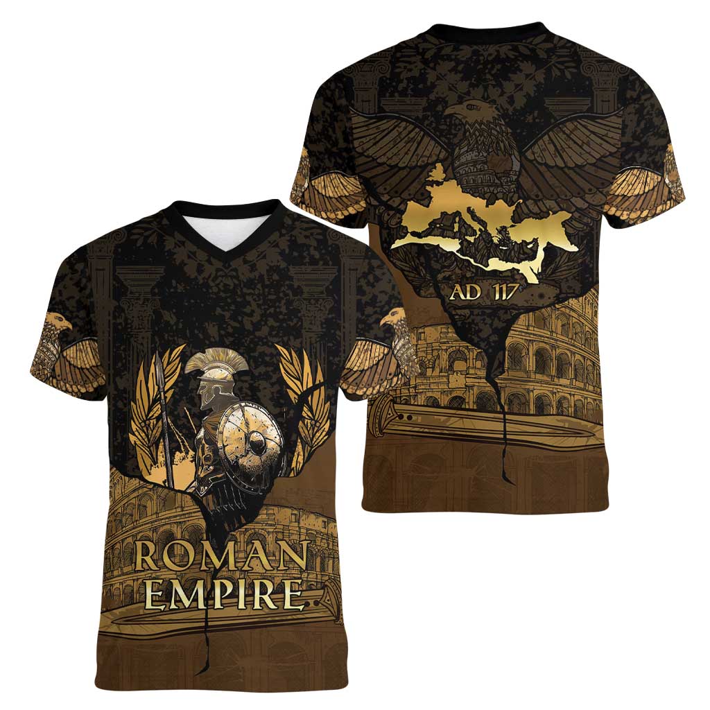 Roman Empire Women V-Neck T-Shirt Centurion Colosseum - Wonder Print Shop