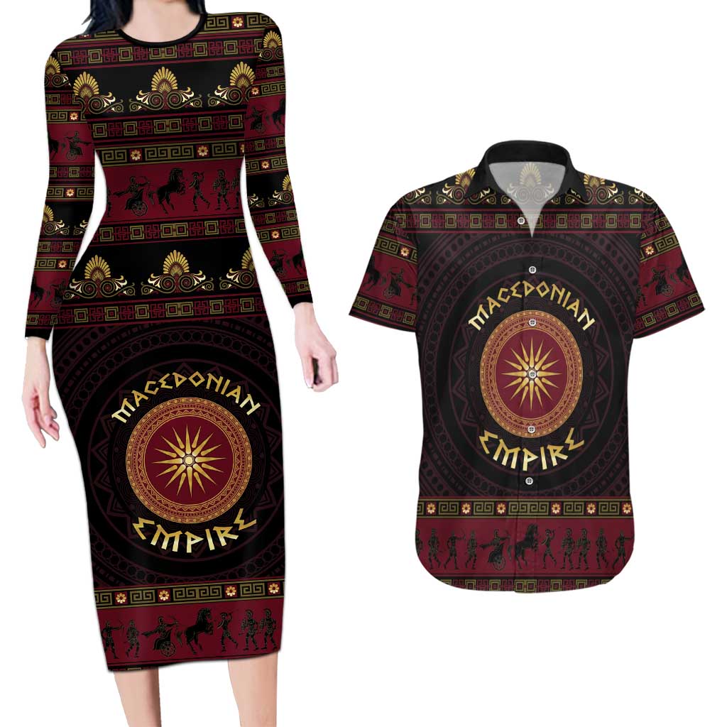 Macedonian Empire Couples Matching Long Sleeve Bodycon Dress and Hawaiian Shirt Alexander The Great World Tour - Wonder Print Shop