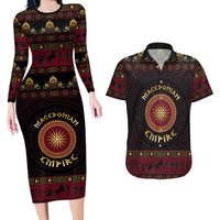 Macedonian Empire Couples Matching Long Sleeve Bodycon Dress and Hawaiian Shirt Alexander The Great World Tour - Wonder Print Shop