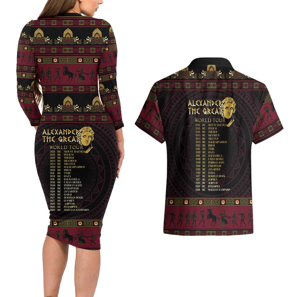 Macedonian Empire Couples Matching Long Sleeve Bodycon Dress and Hawaiian Shirt Alexander The Great World Tour - Wonder Print Shop