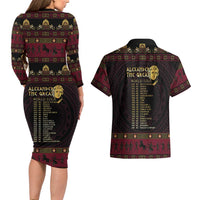 Macedonian Empire Couples Matching Long Sleeve Bodycon Dress and Hawaiian Shirt Alexander The Great World Tour - Wonder Print Shop