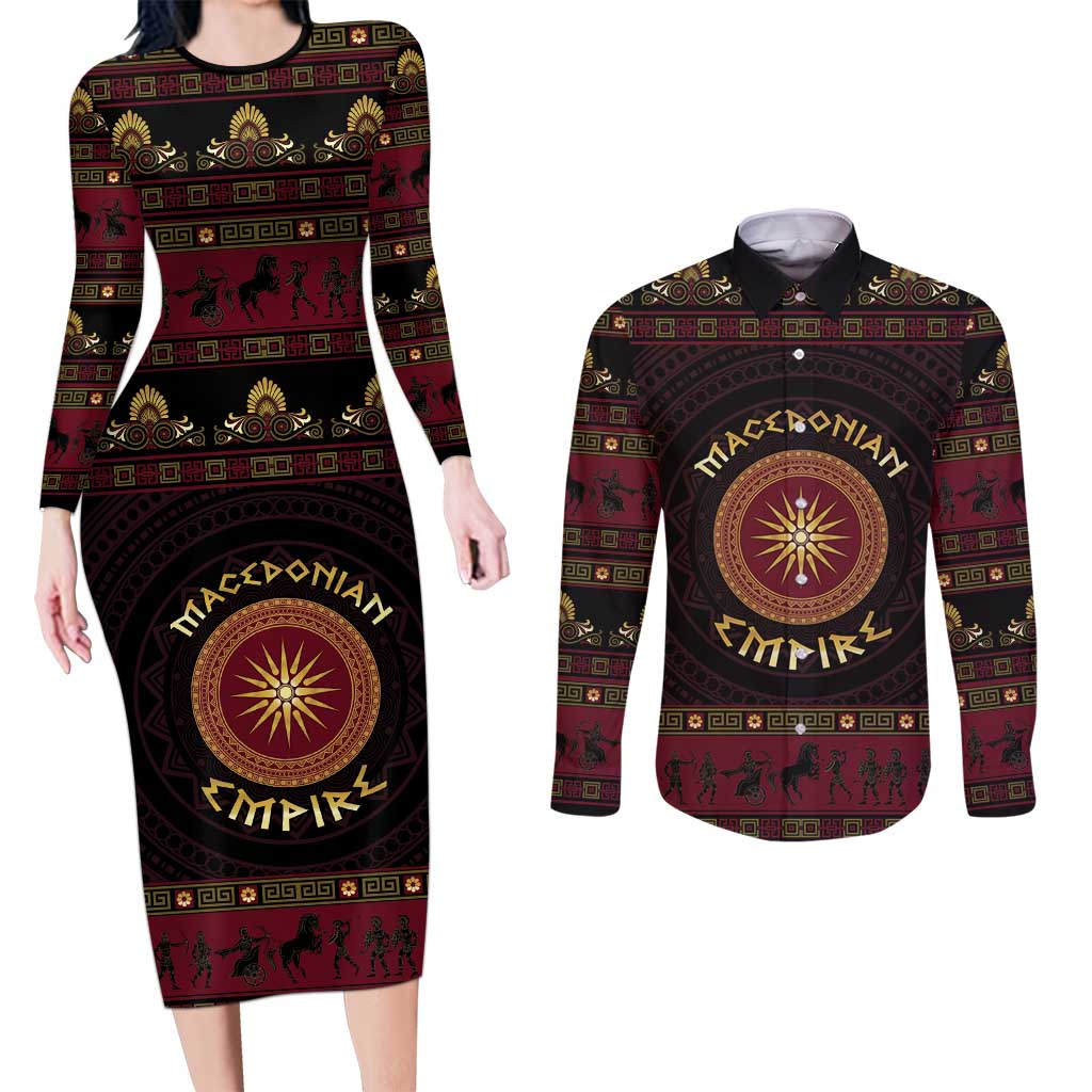 Macedonian Empire Couples Matching Long Sleeve Bodycon Dress and Long Sleeve Button Shirt Alexander The Great World Tour - Wonder Print Shop