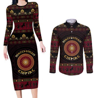 Macedonian Empire Couples Matching Long Sleeve Bodycon Dress and Long Sleeve Button Shirt Alexander The Great World Tour - Wonder Print Shop