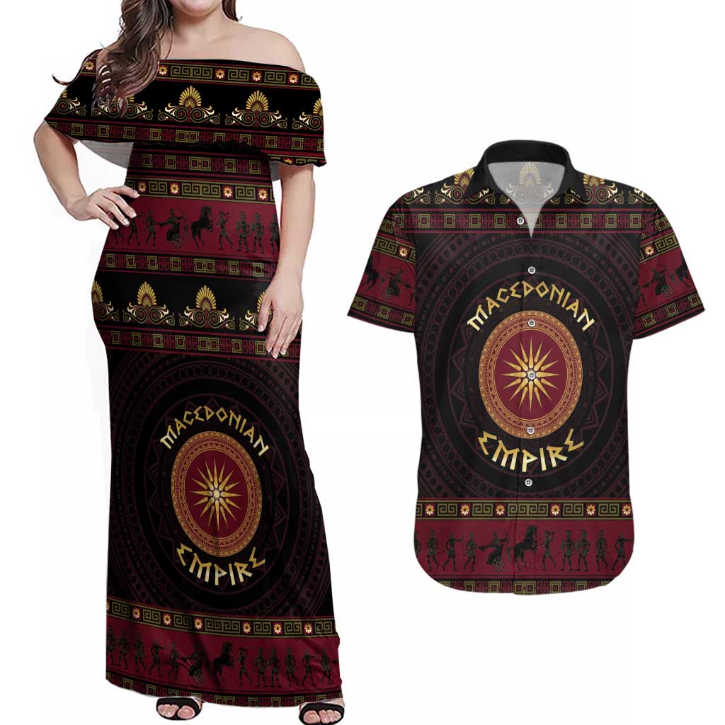Macedonian Empire Couples Matching Off Shoulder Maxi Dress and Hawaiian Shirt Alexander The Great World Tour - Wonder Print Shop