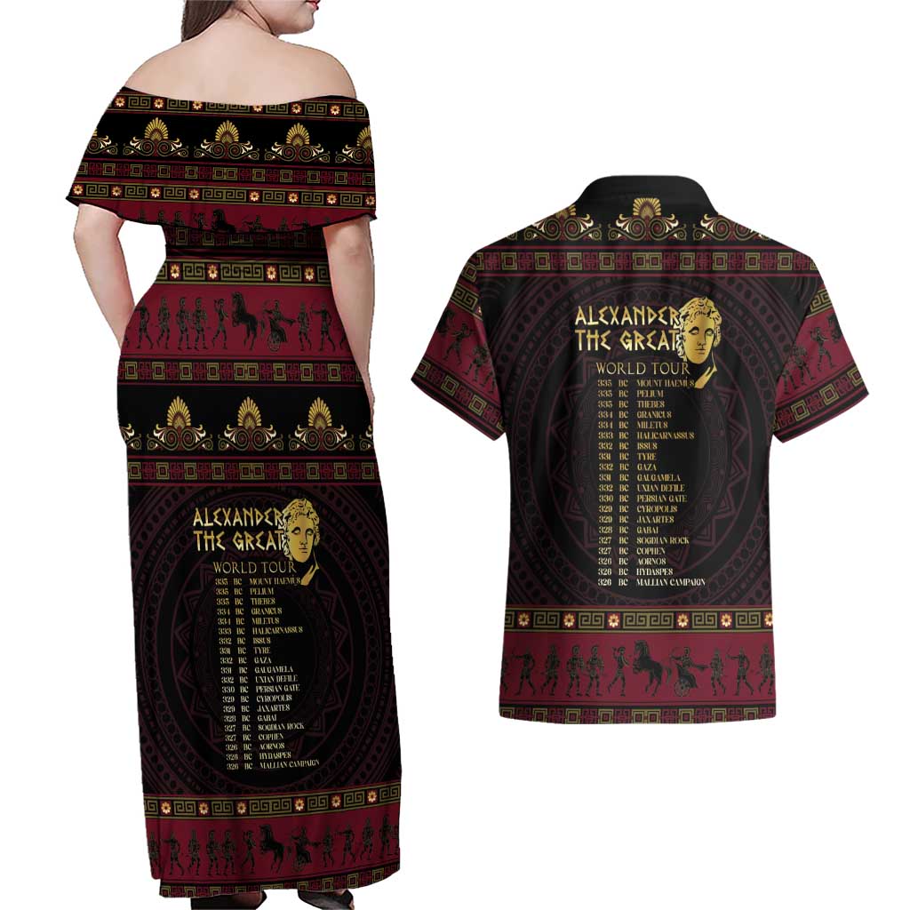 Macedonian Empire Couples Matching Off Shoulder Maxi Dress and Hawaiian Shirt Alexander The Great World Tour - Wonder Print Shop