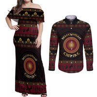 Macedonian Empire Couples Matching Off Shoulder Maxi Dress and Long Sleeve Button Shirt Alexander The Great World Tour - Wonder Print Shop