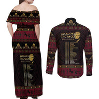 Macedonian Empire Couples Matching Off Shoulder Maxi Dress and Long Sleeve Button Shirt Alexander The Great World Tour - Wonder Print Shop