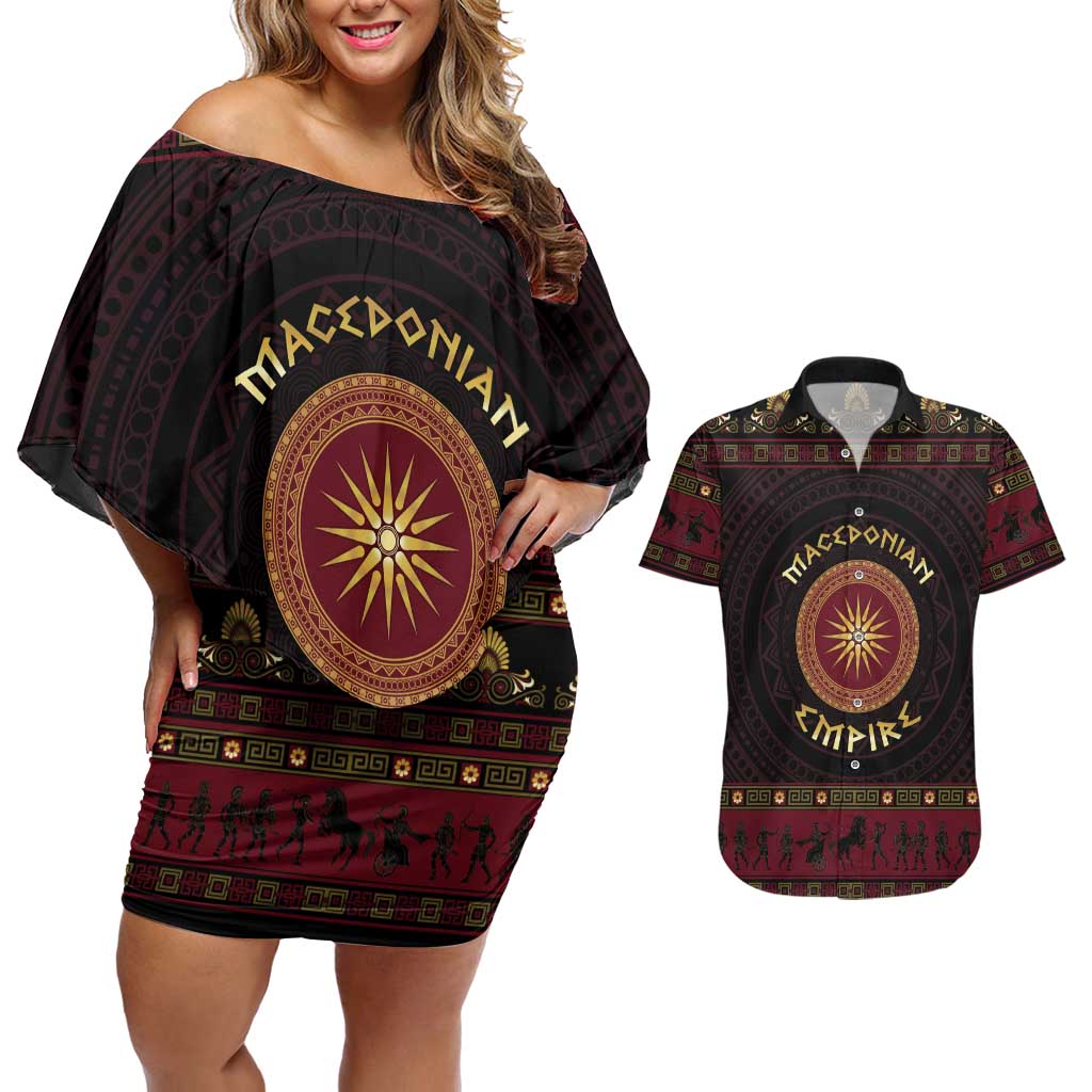 Macedonian Empire Couples Matching Off Shoulder Short Dress and Hawaiian Shirt Alexander The Great World Tour - Wonder Print Shop
