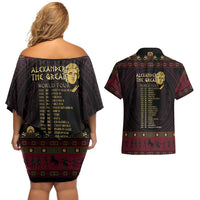 Macedonian Empire Couples Matching Off Shoulder Short Dress and Hawaiian Shirt Alexander The Great World Tour - Wonder Print Shop