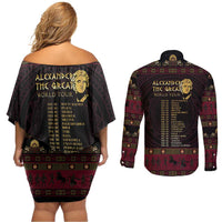 Macedonian Empire Couples Matching Off Shoulder Short Dress and Long Sleeve Button Shirt Alexander The Great World Tour - Wonder Print Shop