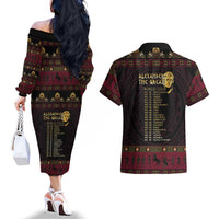 Macedonian Empire Couples Matching Off The Shoulder Long Sleeve Dress and Hawaiian Shirt Alexander The Great World Tour - Wonder Print Shop