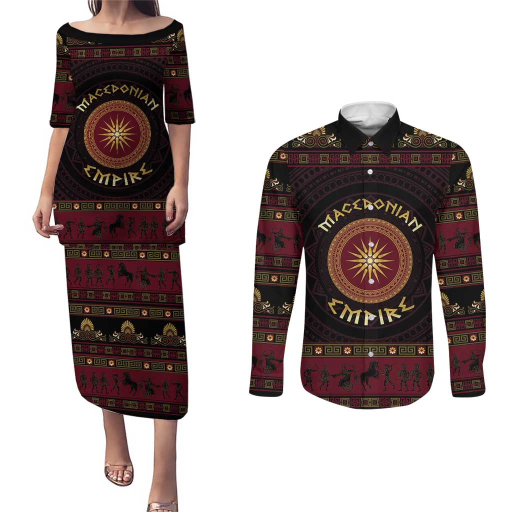 Macedonian Empire Couples Matching Puletasi and Long Sleeve Button Shirt Alexander The Great World Tour - Wonder Print Shop