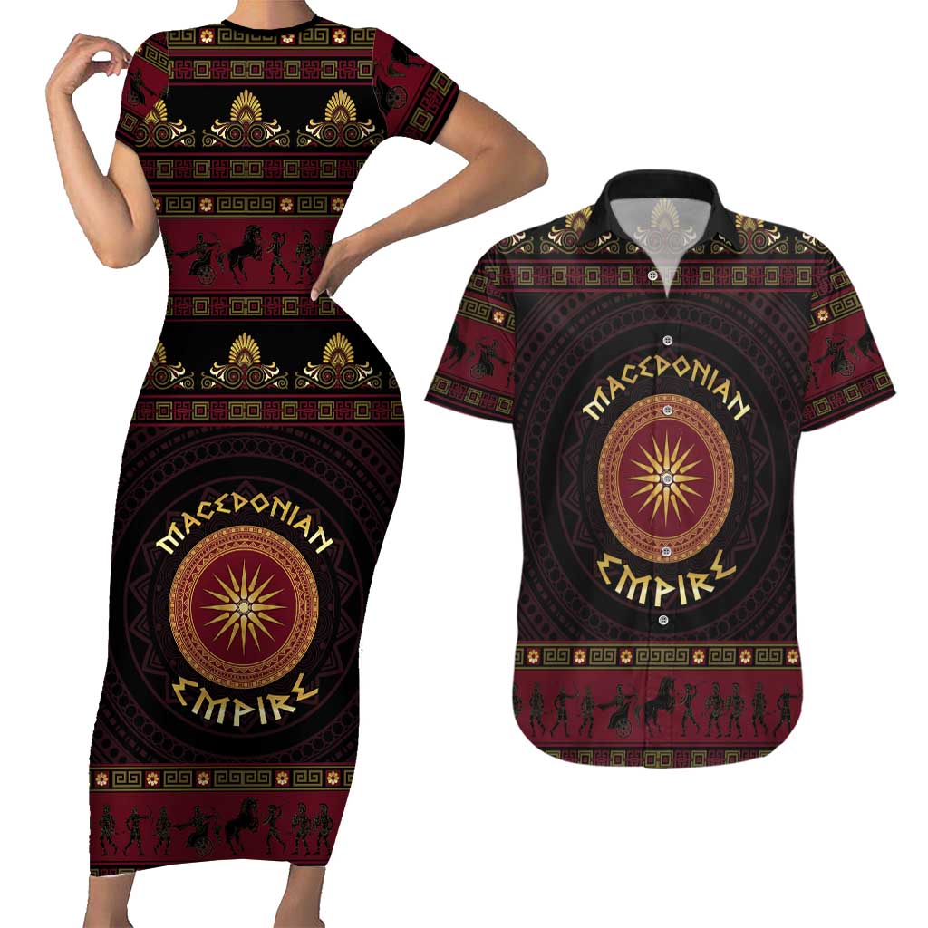 Macedonian Empire Couples Matching Short Sleeve Bodycon Dress and Hawaiian Shirt Alexander The Great World Tour - Wonder Print Shop