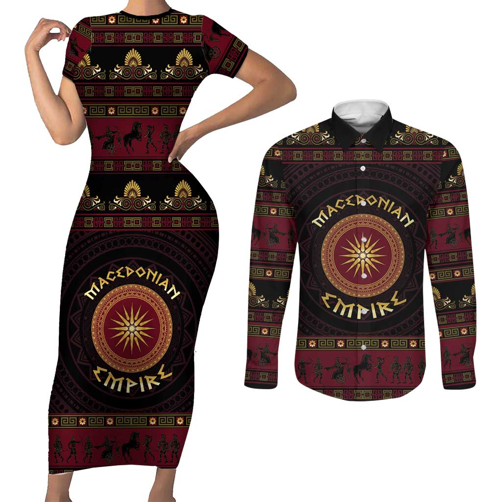 Macedonian Empire Couples Matching Short Sleeve Bodycon Dress and Long Sleeve Button Shirt Alexander The Great World Tour - Wonder Print Shop