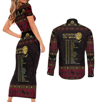 Macedonian Empire Couples Matching Short Sleeve Bodycon Dress and Long Sleeve Button Shirt Alexander The Great World Tour - Wonder Print Shop