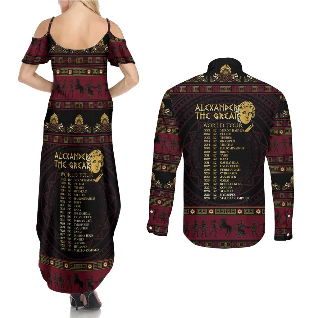 Macedonian Empire Couples Matching Summer Maxi Dress and Long Sleeve Button Shirt Alexander The Great World Tour - Wonder Print Shop