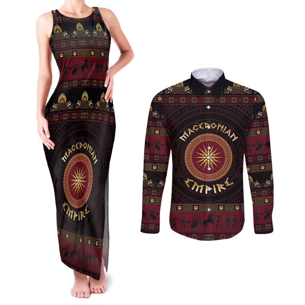 Macedonian Empire Couples Matching Tank Maxi Dress and Long Sleeve Button Shirt Alexander The Great World Tour - Wonder Print Shop