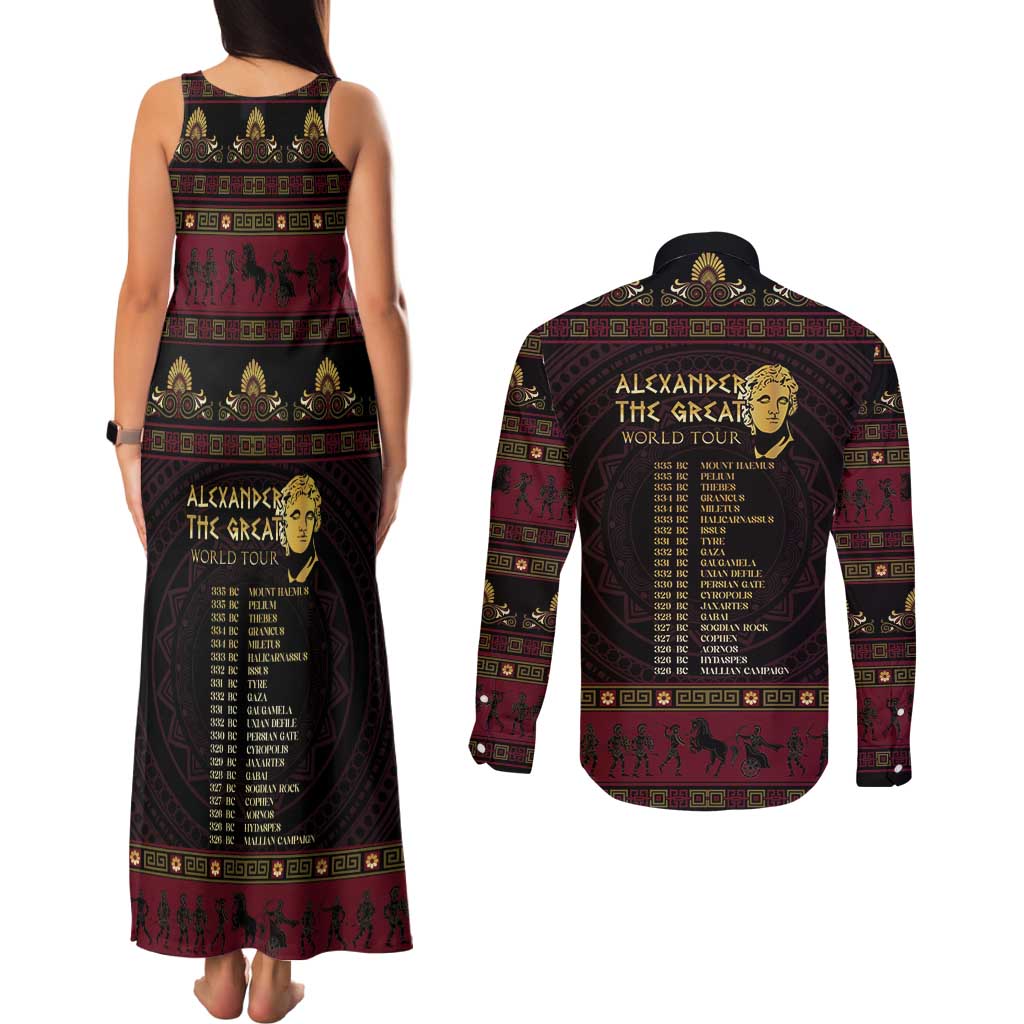 Macedonian Empire Couples Matching Tank Maxi Dress and Long Sleeve Button Shirt Alexander The Great World Tour - Wonder Print Shop