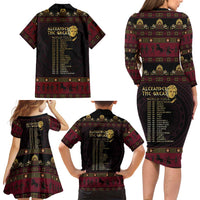 Macedonian Empire Family Matching Long Sleeve Bodycon Dress and Hawaiian Shirt Alexander The Great World Tour - Wonder Print Shop