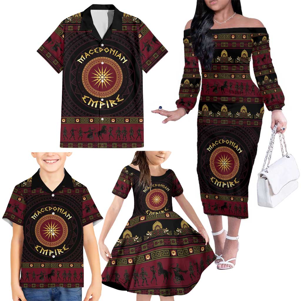 Macedonian Empire Family Matching Off The Shoulder Long Sleeve Dress and Hawaiian Shirt Alexander The Great World Tour - Wonder Print Shop