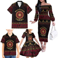 Macedonian Empire Family Matching Off The Shoulder Long Sleeve Dress and Hawaiian Shirt Alexander The Great World Tour - Wonder Print Shop