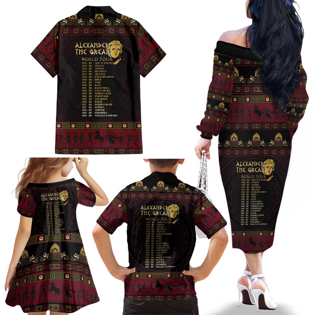 Macedonian Empire Family Matching Off The Shoulder Long Sleeve Dress and Hawaiian Shirt Alexander The Great World Tour - Wonder Print Shop