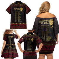 Macedonian Empire Family Matching Off Shoulder Short Dress and Hawaiian Shirt Alexander The Great World Tour - Wonder Print Shop