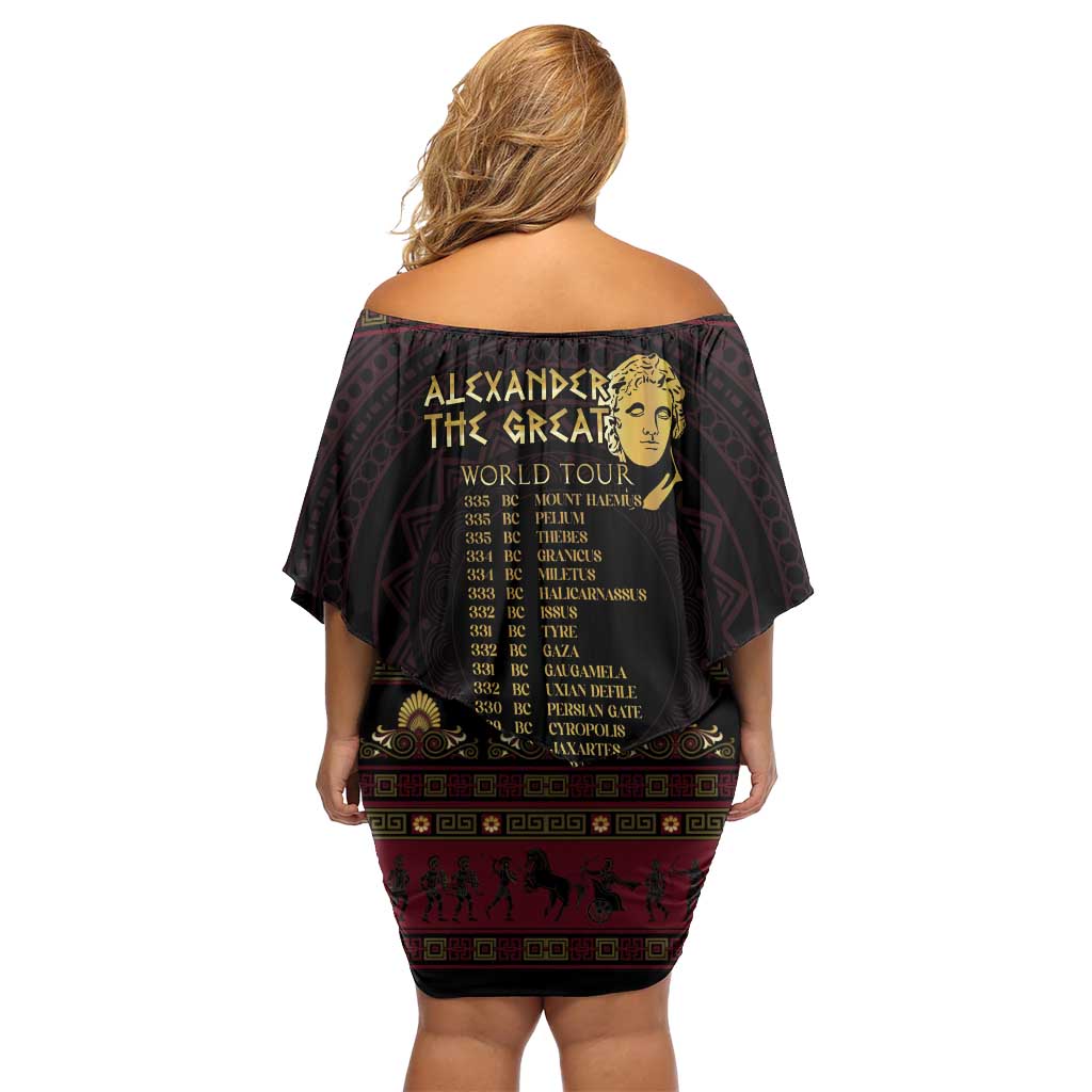 Macedonian Empire Family Matching Off Shoulder Short Dress and Hawaiian Shirt Alexander The Great World Tour - Wonder Print Shop