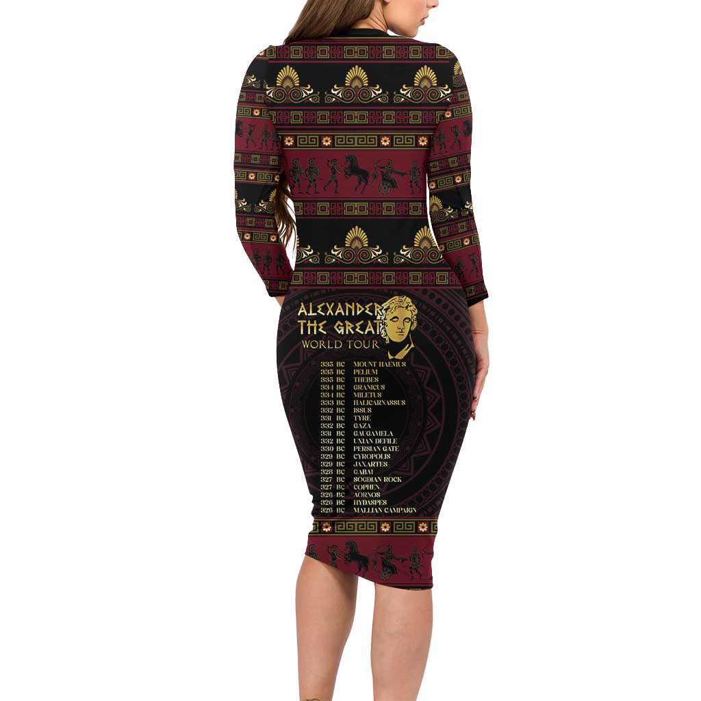 Macedonian Empire Long Sleeve Bodycon Dress Alexander The Great World Tour - Wonder Print Shop