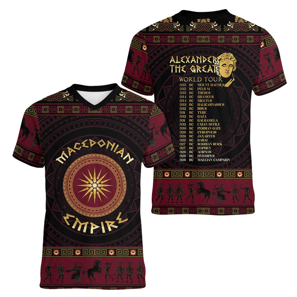 Macedonian Empire Women V-Neck T-Shirt Alexander The Great World Tour - Wonder Print Shop